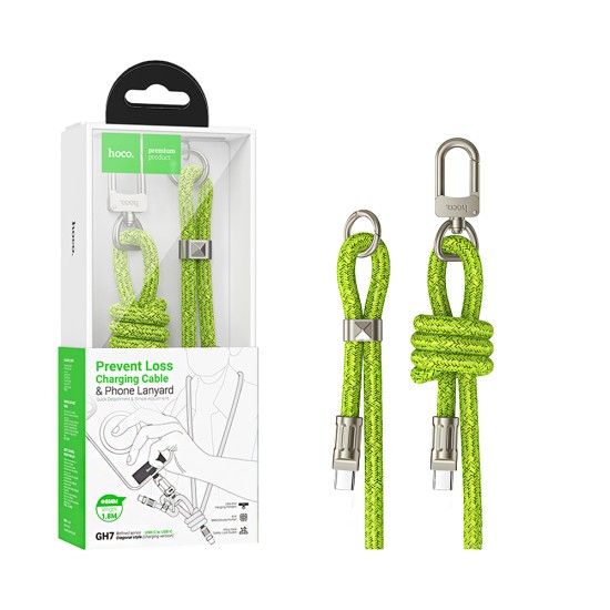 Hoco Lanyard Cable GH7 Elegant series Type-C to Type-C 60W Fluorescent Green